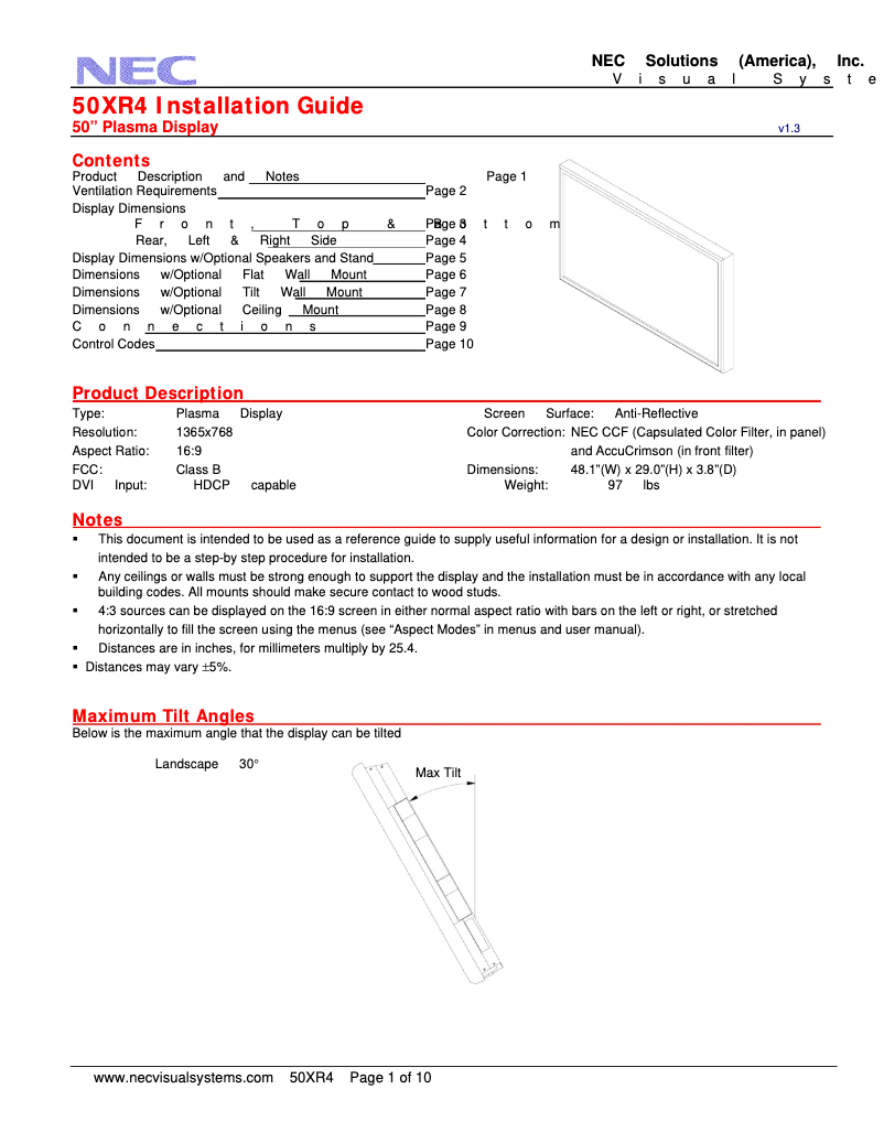 Página 1 del manual Manual de usuario NEC PlasmaSync 50XR4