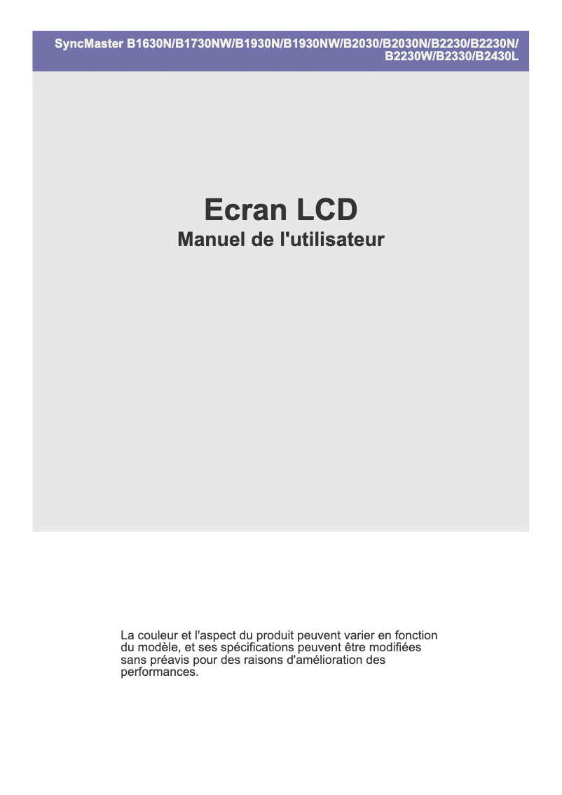 Page 1 de la notice Manuel utilisateur Samsung SyncMaster B1930N
