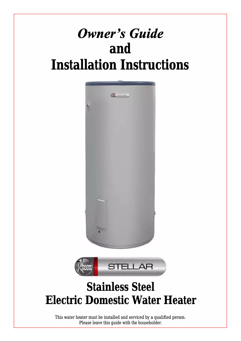 Page 1 de la notice Manuel utilisateur Rheem 4A1160