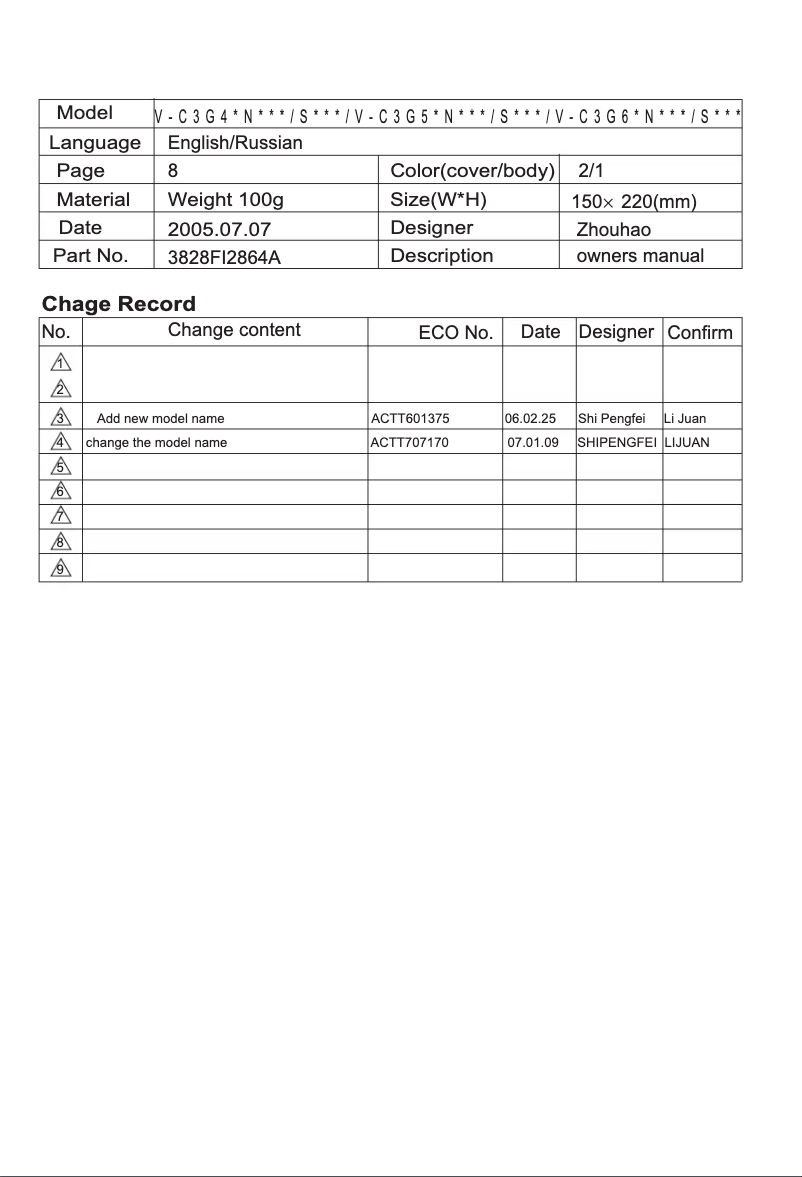 Page n°1 - Manuel utilisateur LG V-C3G44NT