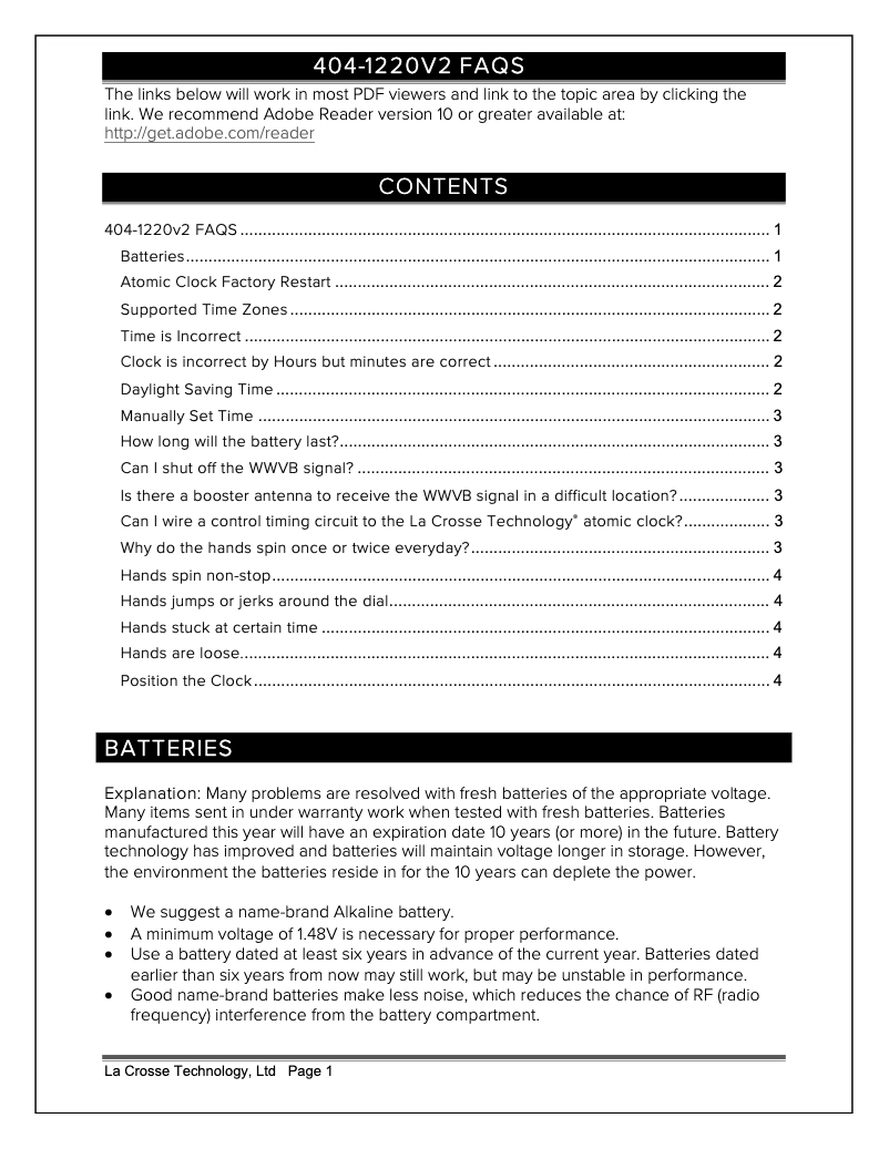 Page n°1 - FAQ La Crosse Technology 404-1220V2