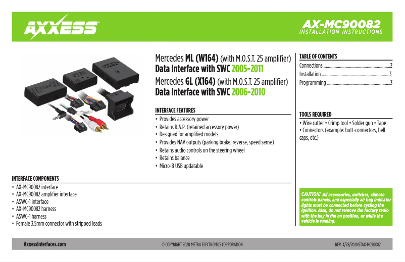 Page n°1 - Manuel utilisateur Metra AX-MC90082