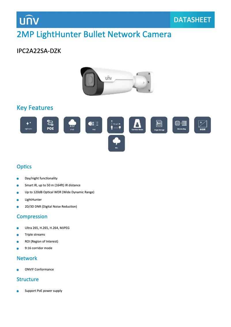 Page 1 de la notice Fiche technique UniView IPC2A22SA-DZK