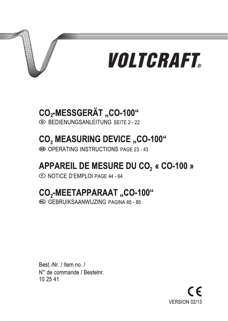Page n°1 - Manuel utilisateur Voltcraft CO-100