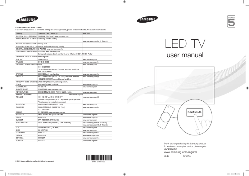 Page 1 de la notice Manuel utilisateur Samsung UE39F5070SS