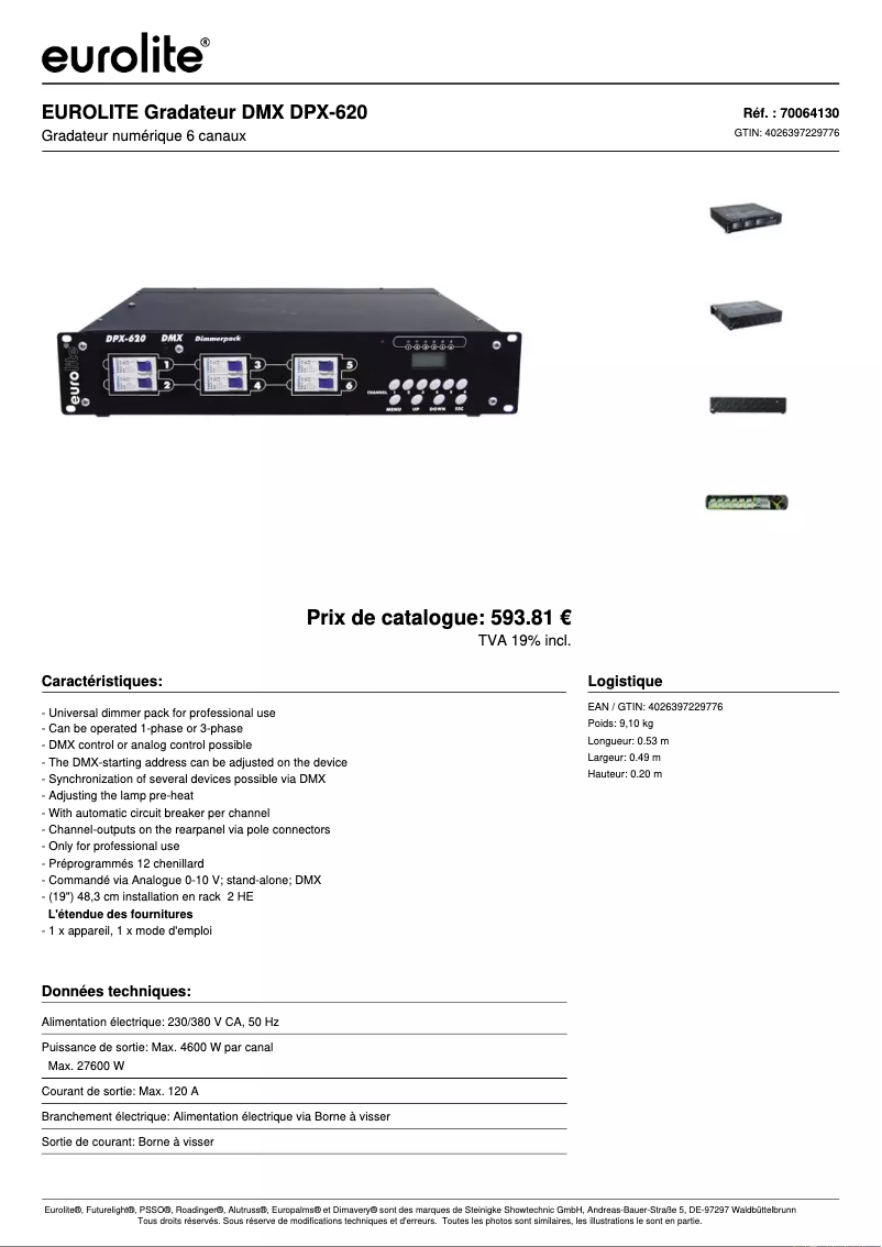 Page n°1 - Fiche technique Eurolite DPX-620