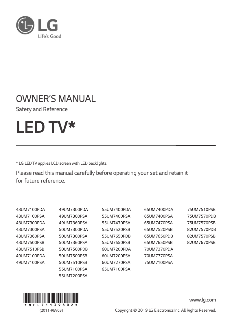 Page n°1 - Manuel utilisateur LG 50UM7360PSA