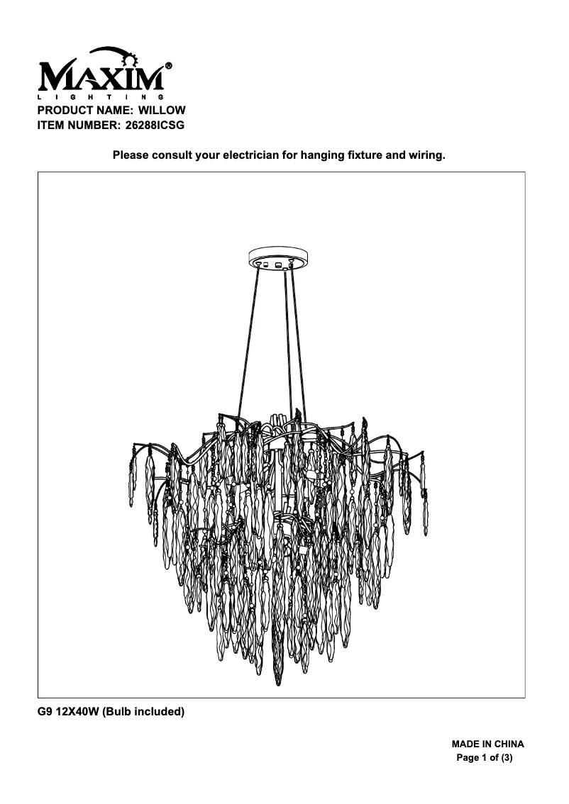 Image de la première page du manuel de l'appareil Willow 26288ICSG