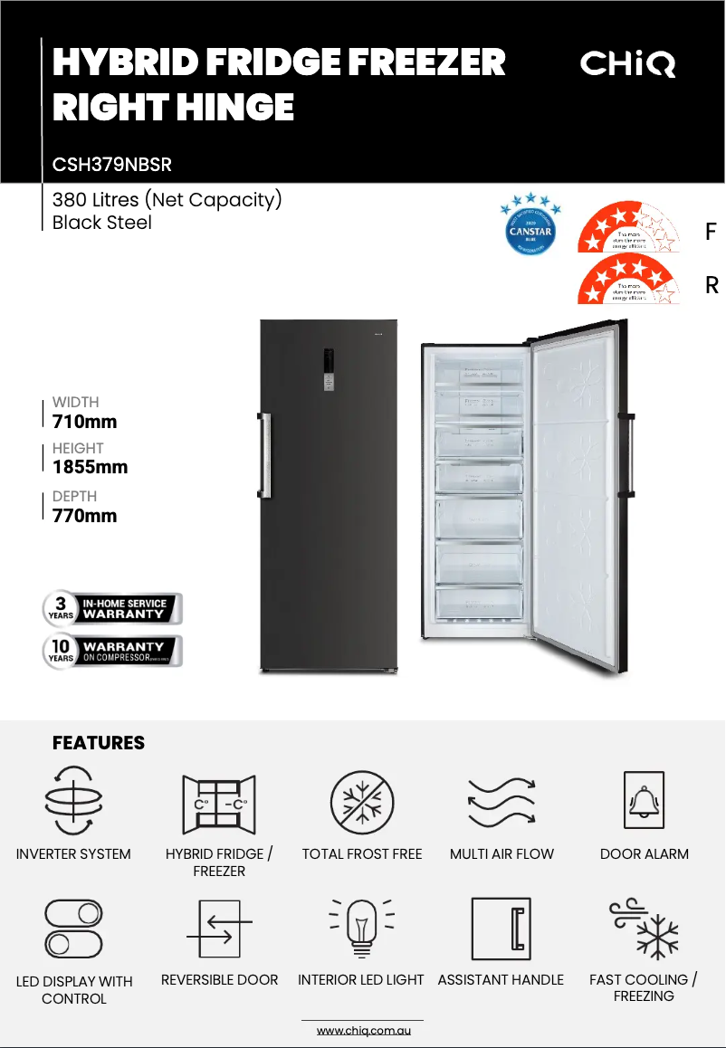 Page 1 de la notice Fiche technique CHiQ CSH379NBSR