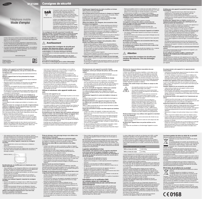 Page n°1 - Manuel utilisateur Samsung GT-E1202I