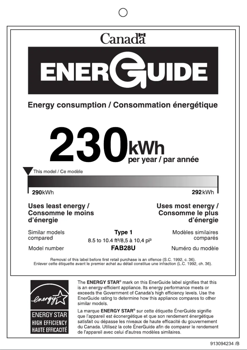 Page n°1 - Label énergétique Smeg FAB28URDIT3