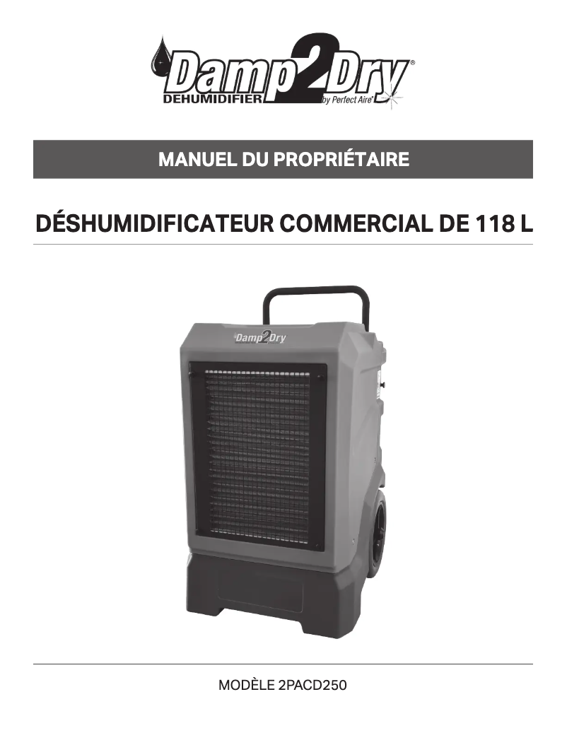 Page 1 de la notice Manuel utilisateur Perfect Aire 2PACD250