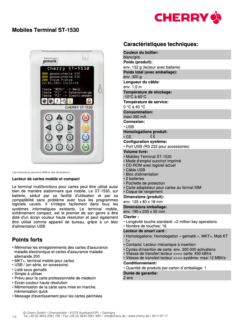 Page 1 de la notice Manuel utilisateur Cherry ST-1530