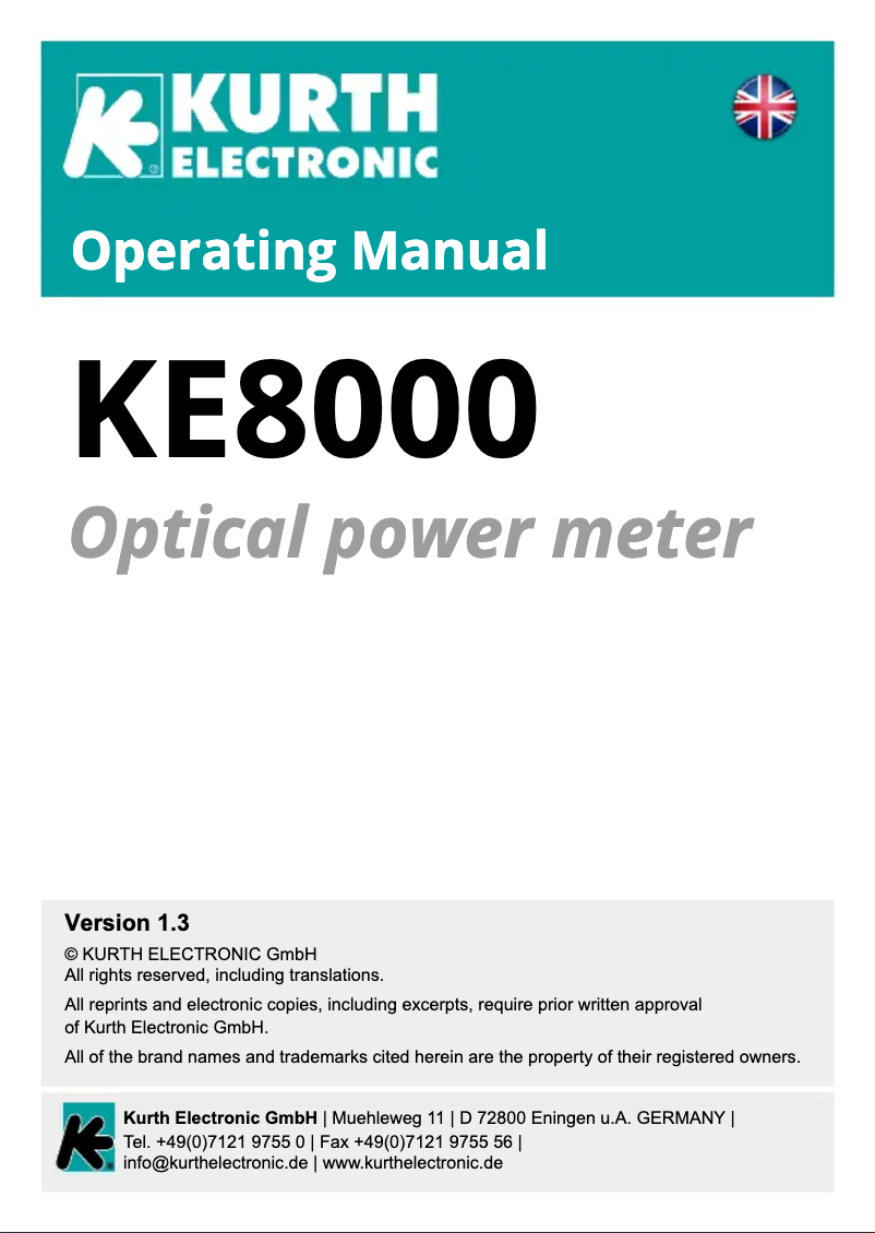 Page n°1 - Manuel utilisateur Kurth Electronic KE8001