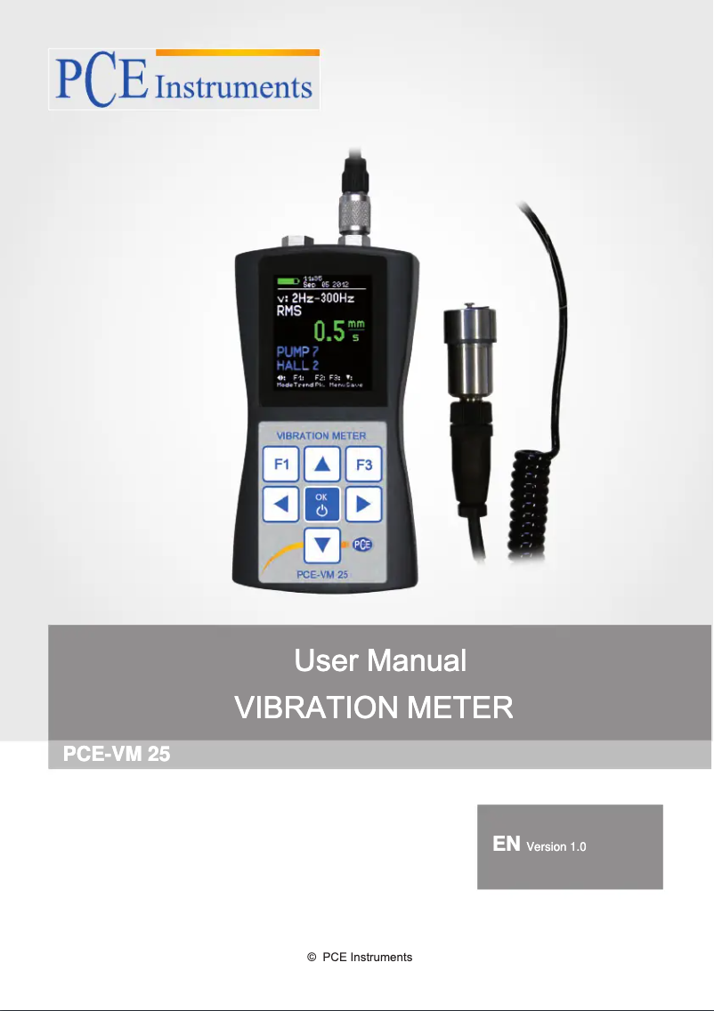 Page n°1 - Manuel utilisateur PCE Instruments PCE-VM 25