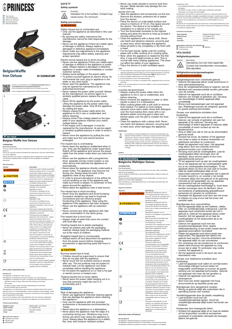 Image de la première page du manuel de l'appareil Belgian Waffle Iron Deluxe 132398