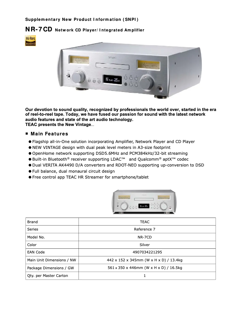 Page n°1 - Manuel utilisateur Teac NR-7CD