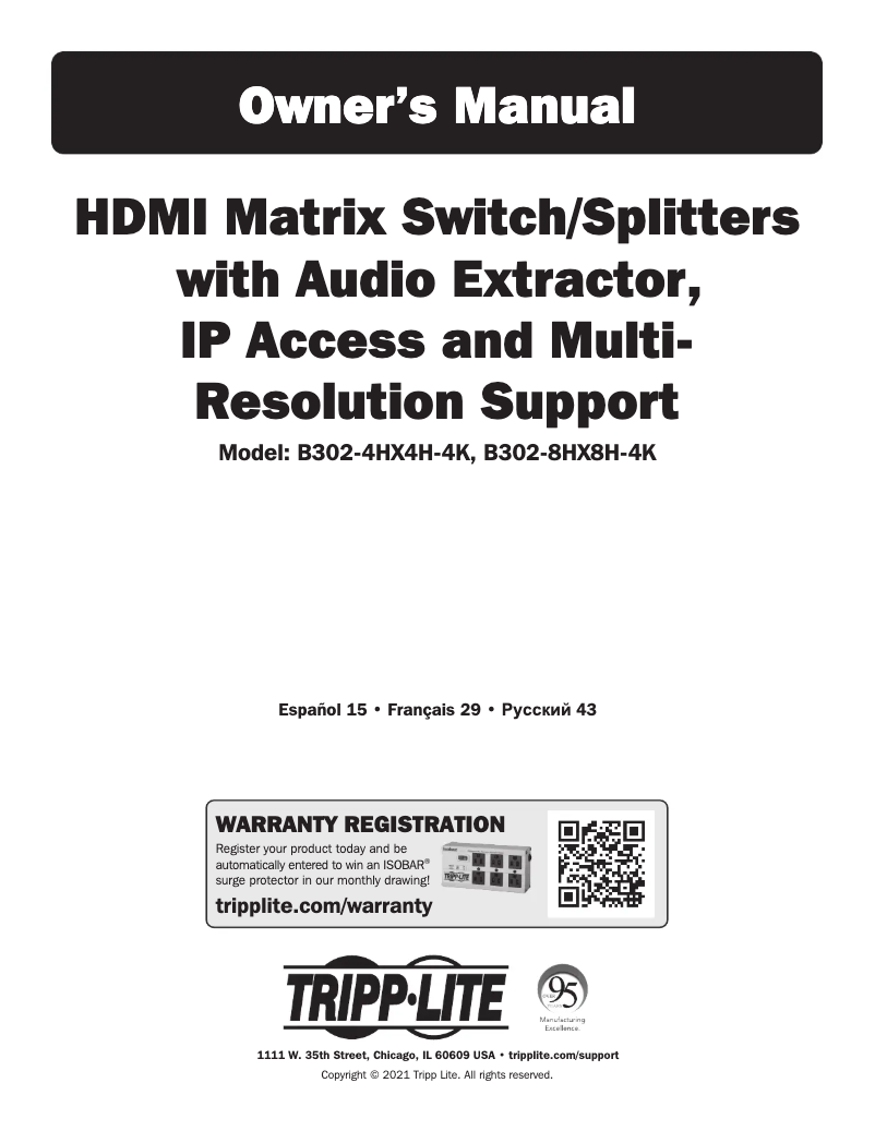 Page 1 de la notice Manuel utilisateur Tripp Lite B302-8HX8H-4K
