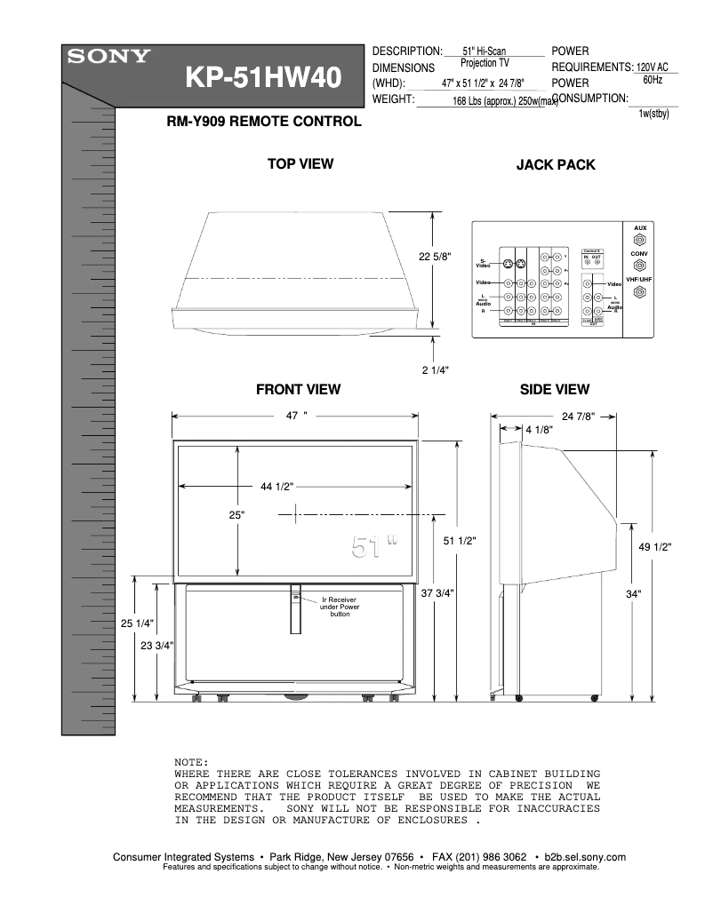 Page 1 de la notice Guide d'installation Sony KP-51HW40