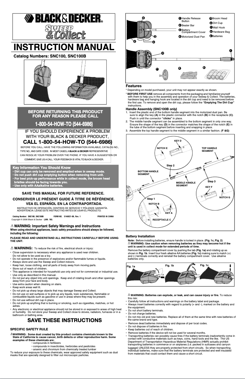 Page 1 de la notice Manuel utilisateur Black & Decker SNC100