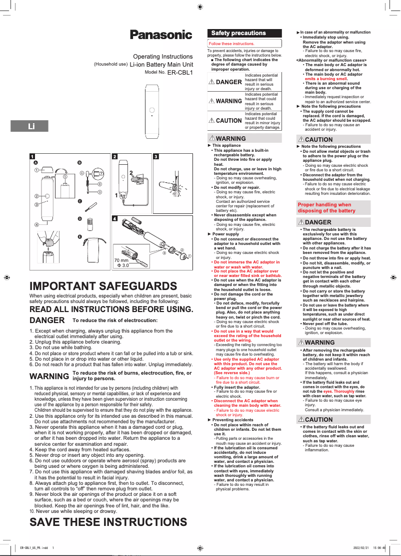 Page 1 de la notice Manuel utilisateur Panasonic ER-CKL1
