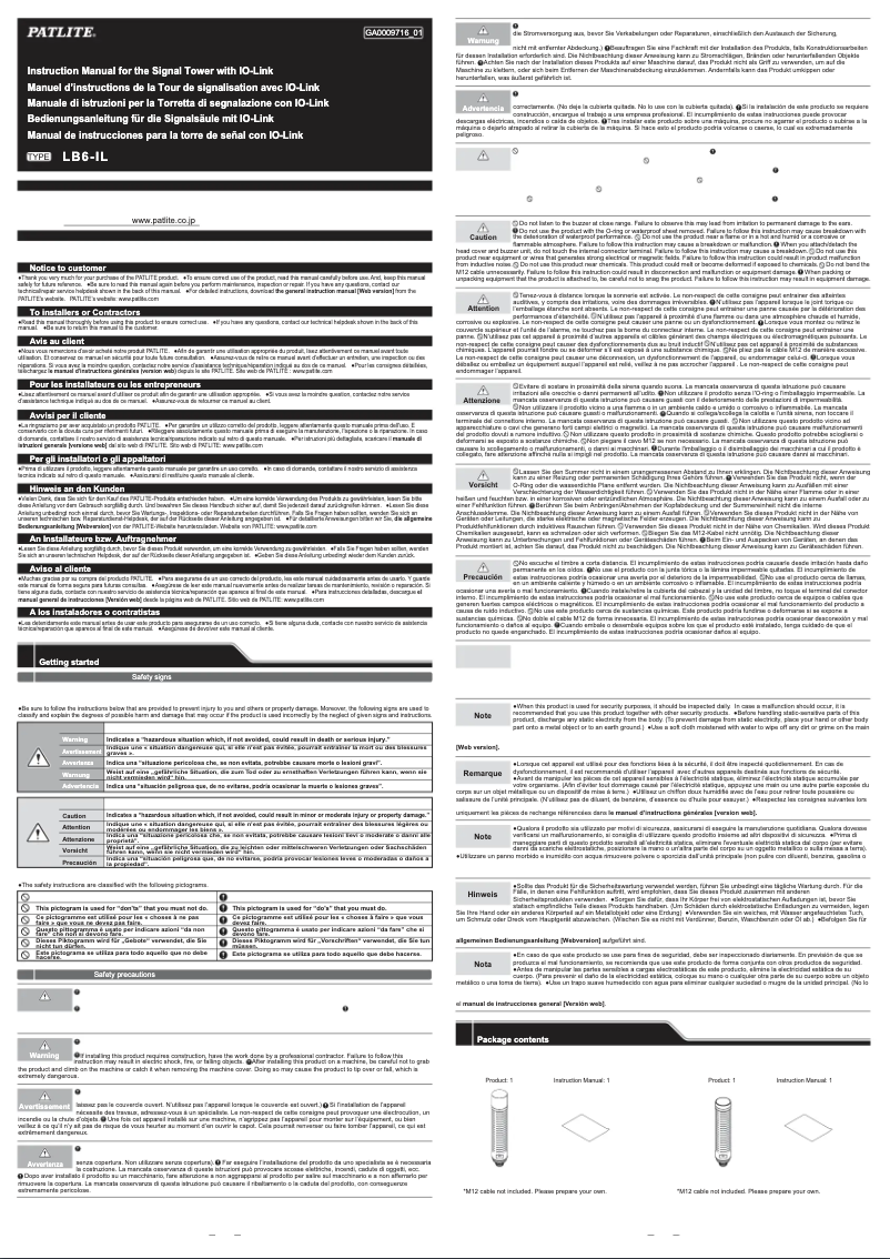 Page n°1 - Manuel utilisateur PATLITE LB6-IL