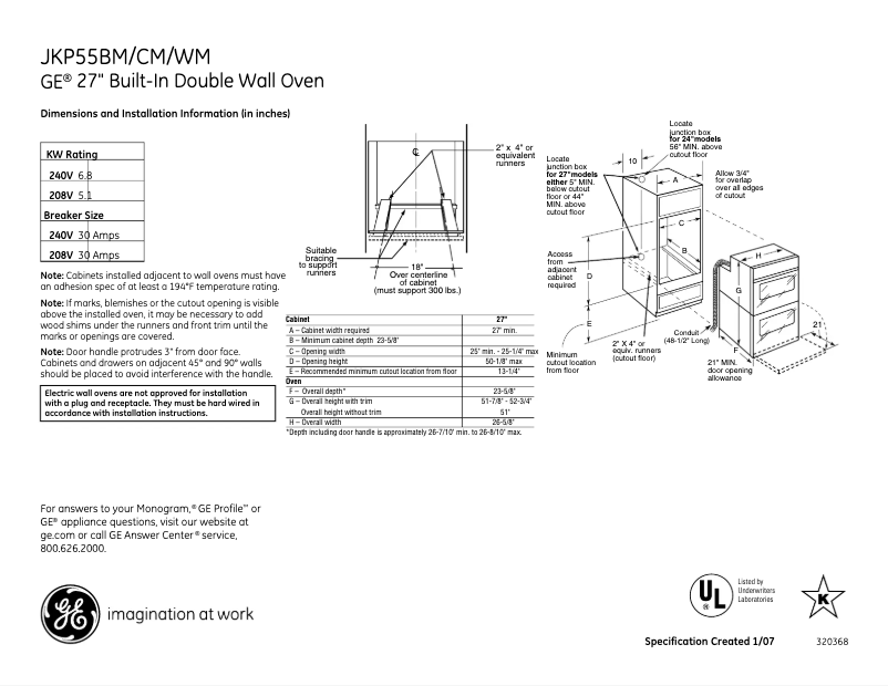 Page n°1 - Fiche technique GE JKP55CMCC
