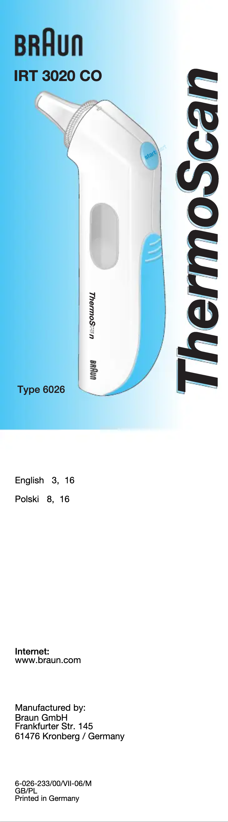 Página 1 del manual Manual de usuario Braun ThermoScan 6026