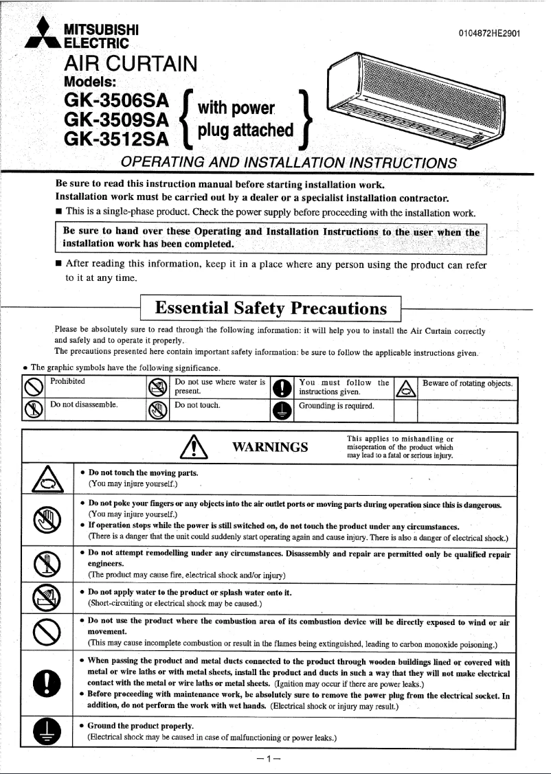 Page 1 de la notice Manuel utilisateur Mitsubishi GK-3509SA