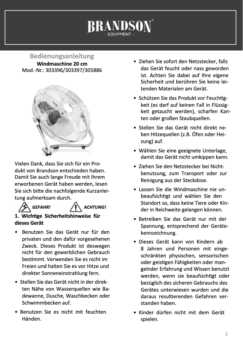 Page 1 de la notice Manuel utilisateur Brandson 305886