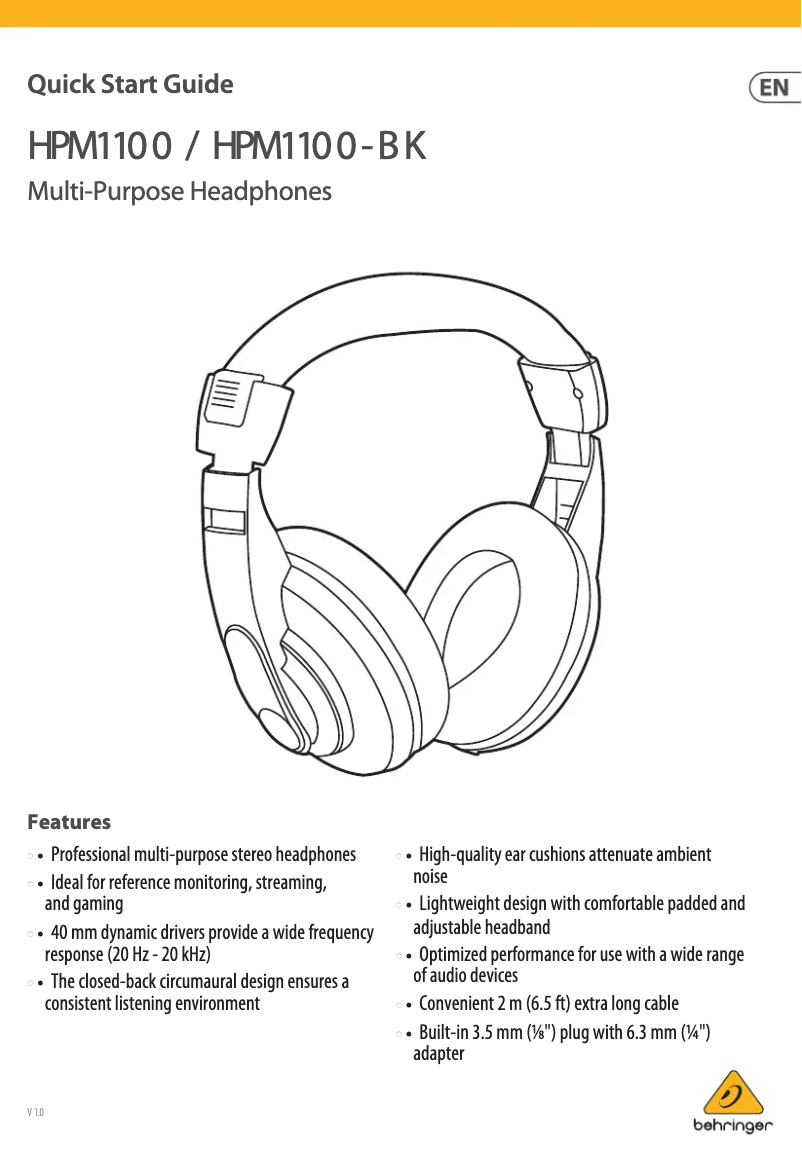 Page n°1 - Manuel utilisateur Behringer HPM1100