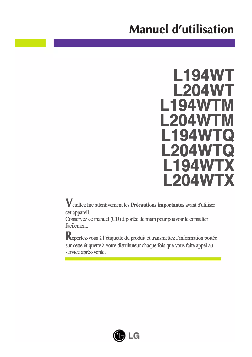 Image de la première page du manuel de l'appareil L204WT-SF