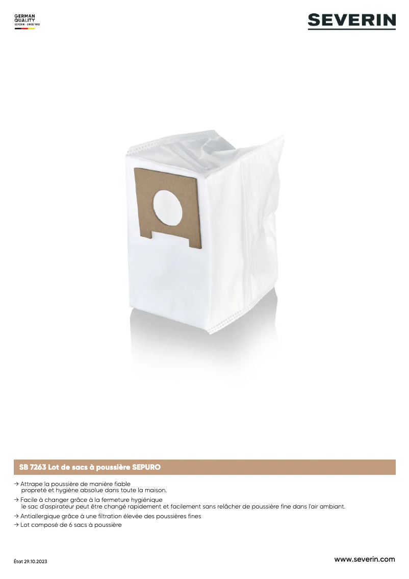 Page 1 de la notice Manuel utilisateur Severin SB 7263