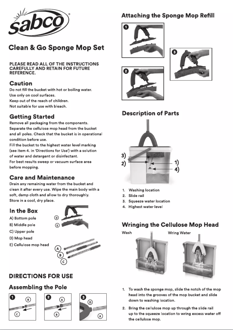 Página 1 del manual Manual de usuario Sabco Clean & Go Sponge Mop Set