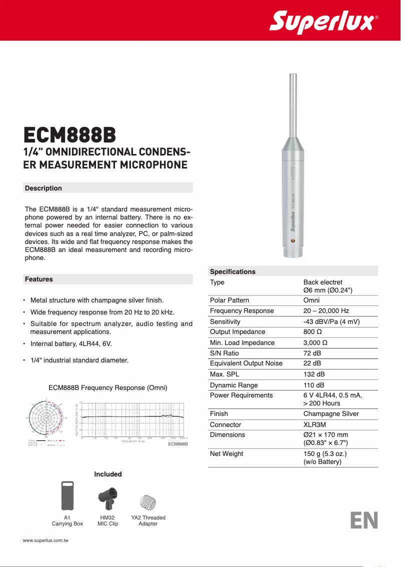 Page 1 de la notice Manuel utilisateur Superlux ECM888B
