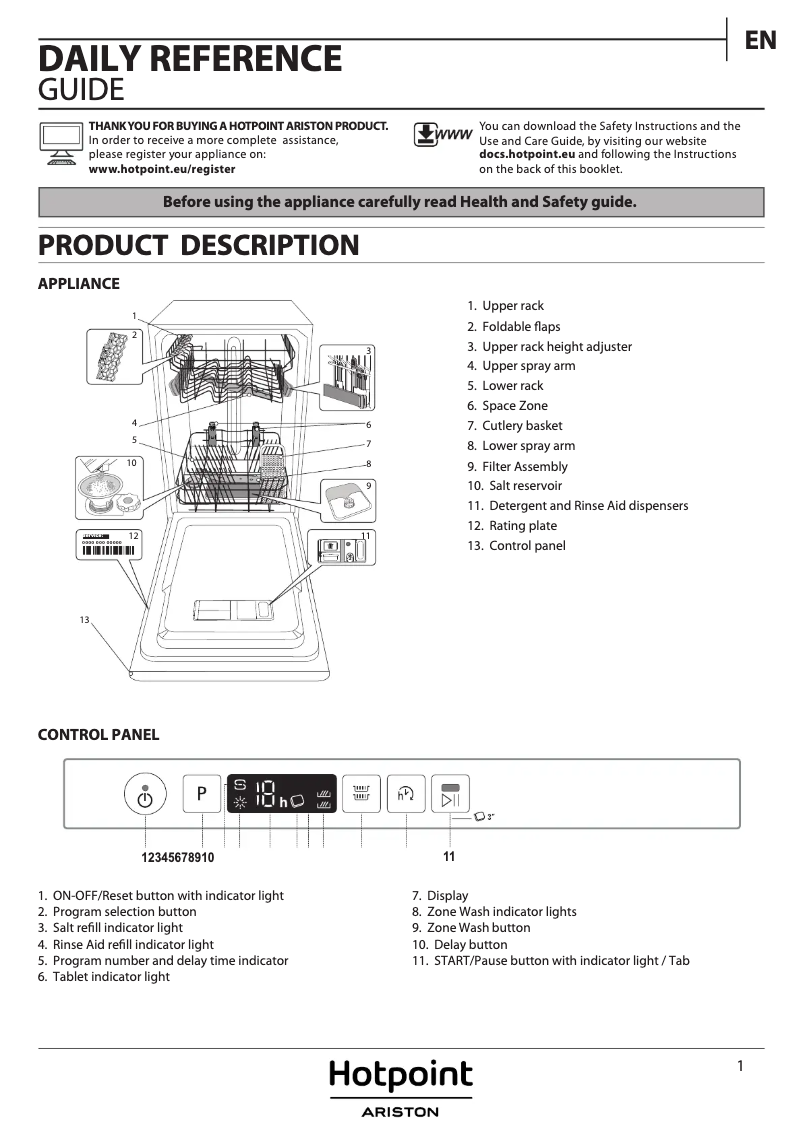 Page 1 de la notice Manuel utilisateur Hotpoint Ariston HSIC 3T127