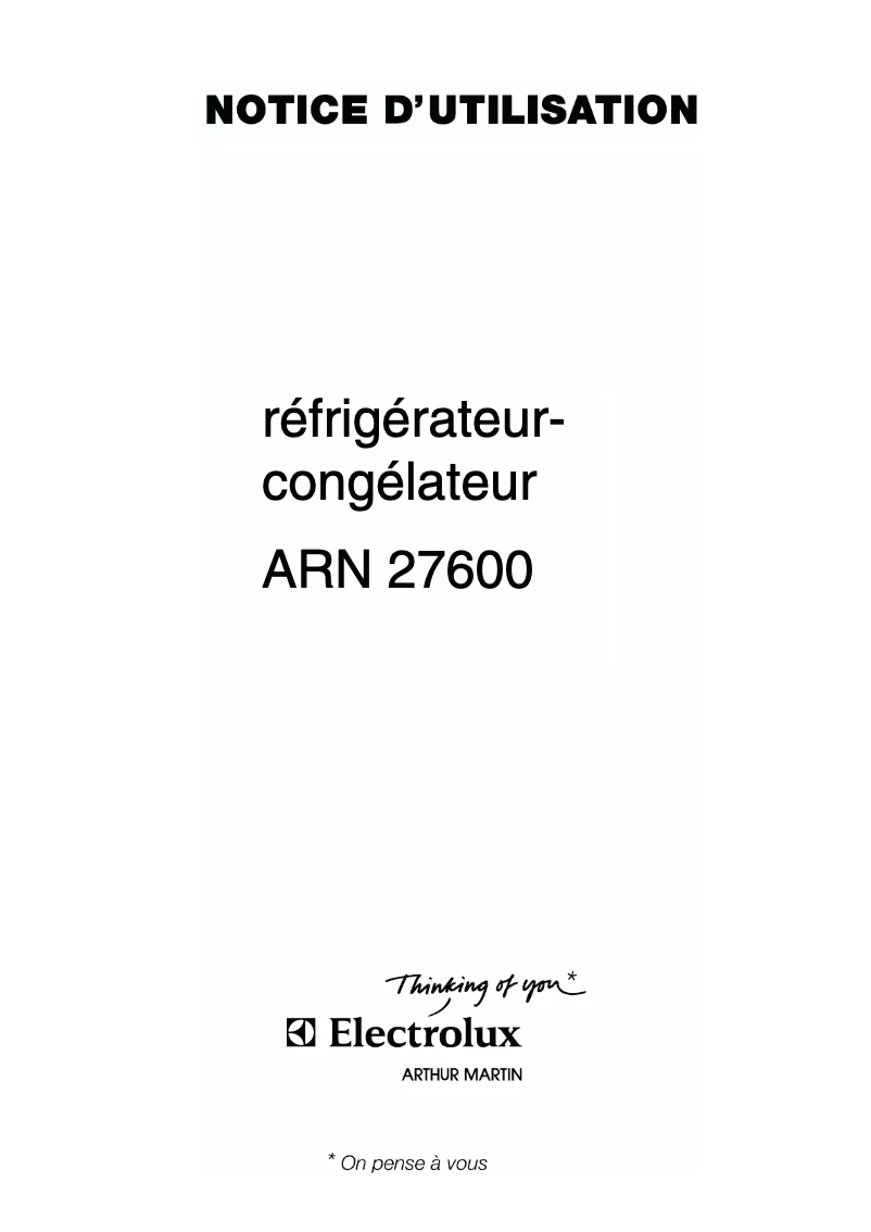 Page n°1 - Manuel utilisateur Arthur Martin-Electrolux ARN27600
