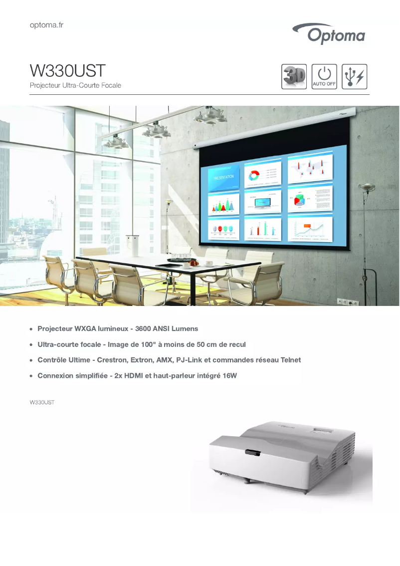 Página 1 del manual Ficha técnica Optoma W330UST