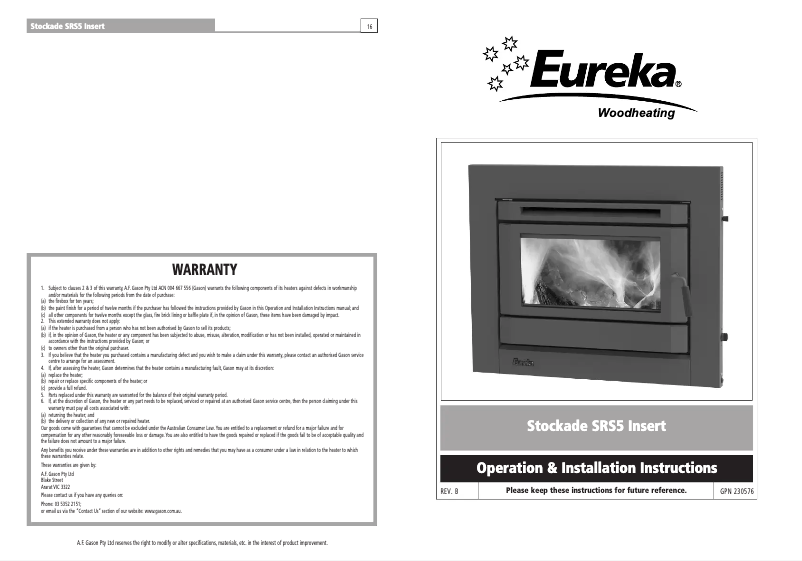 Page 1 de la notice Manuel utilisateur Eureka Stockade SRS5 Insert