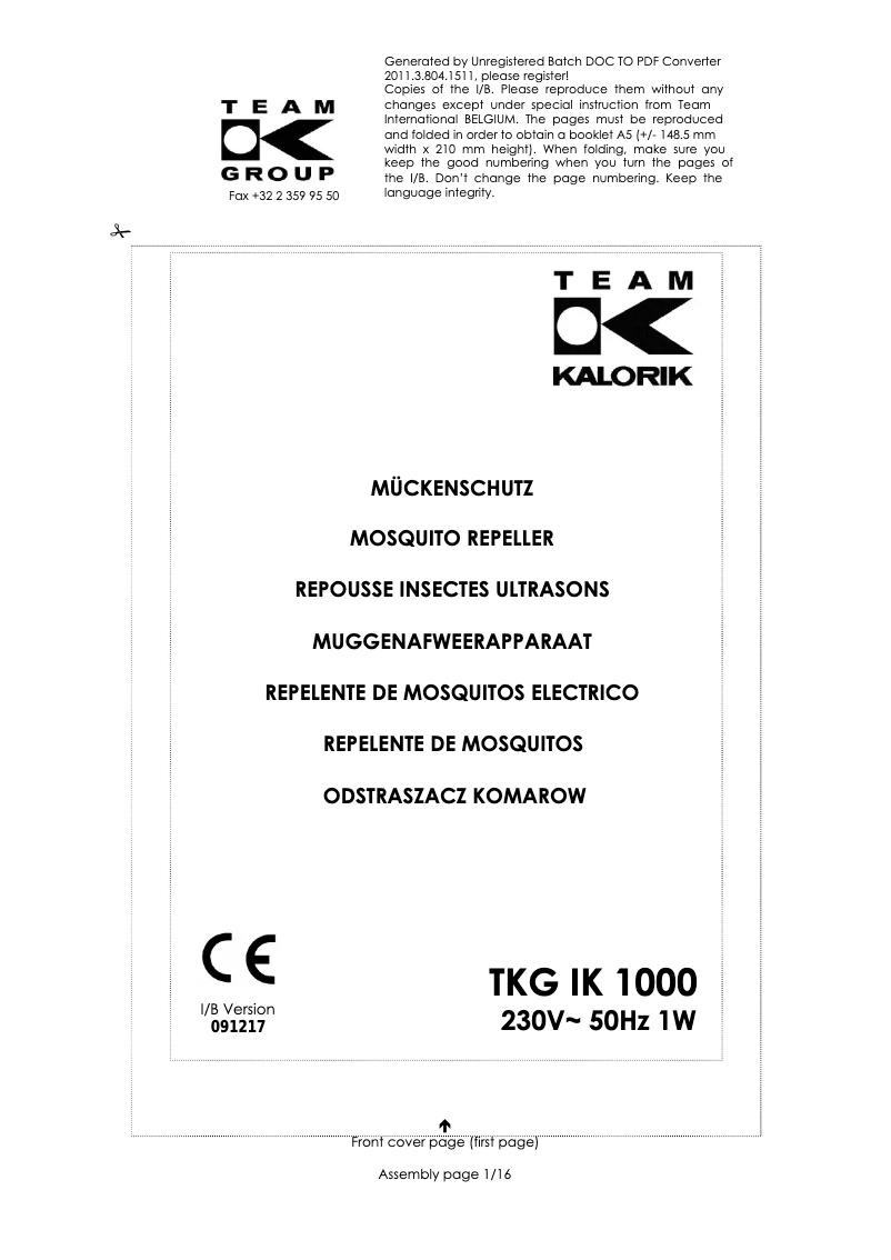 Page n°1 - Manuel utilisateur Kalorik TKG IK 1000