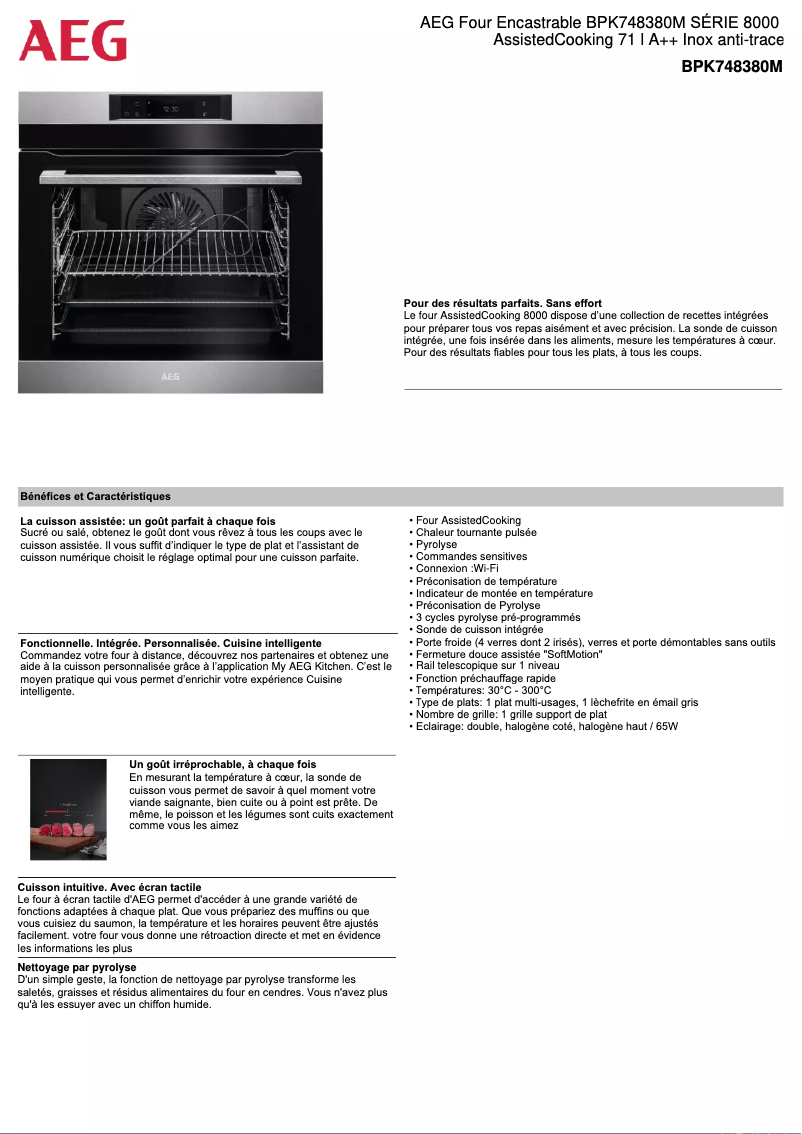 Page 1 de la notice Fiche technique AEG BPK748380M
