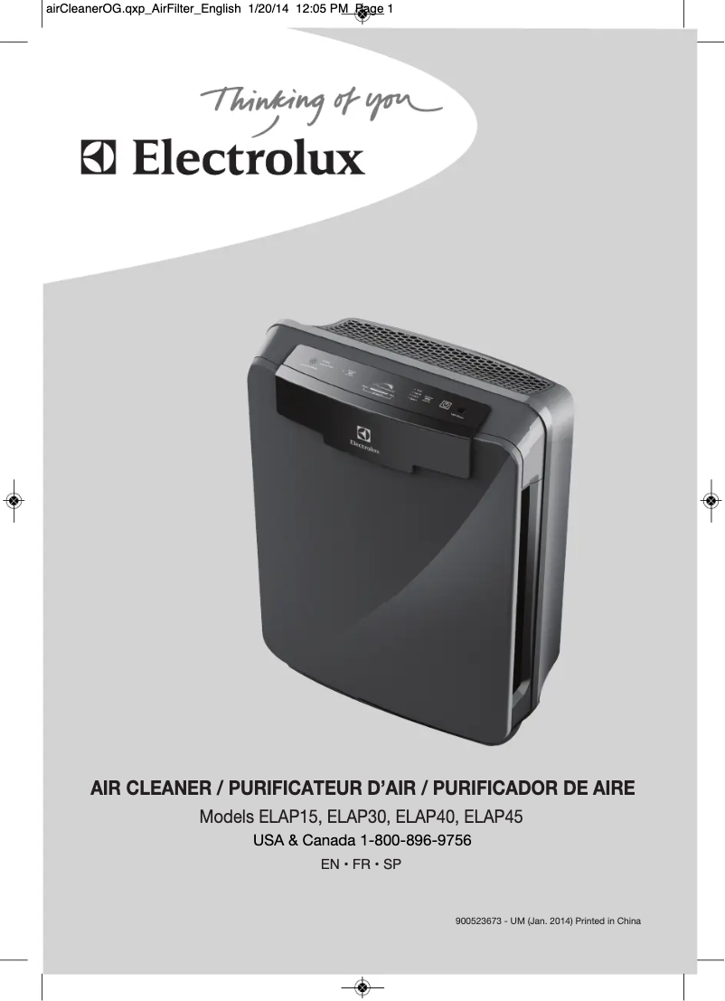 Page n°1 - Manuel utilisateur Electrolux PureOxygen Allergen 450