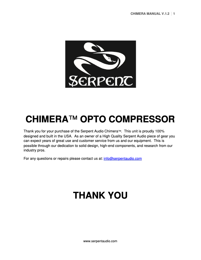 Page n°1 - Manuel utilisateur Serpent Chimera