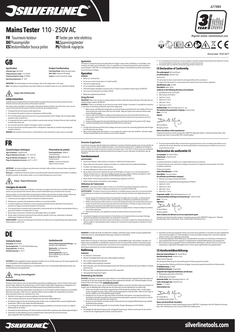 Page 1 de la notice Manuel utilisateur Silverline 677484