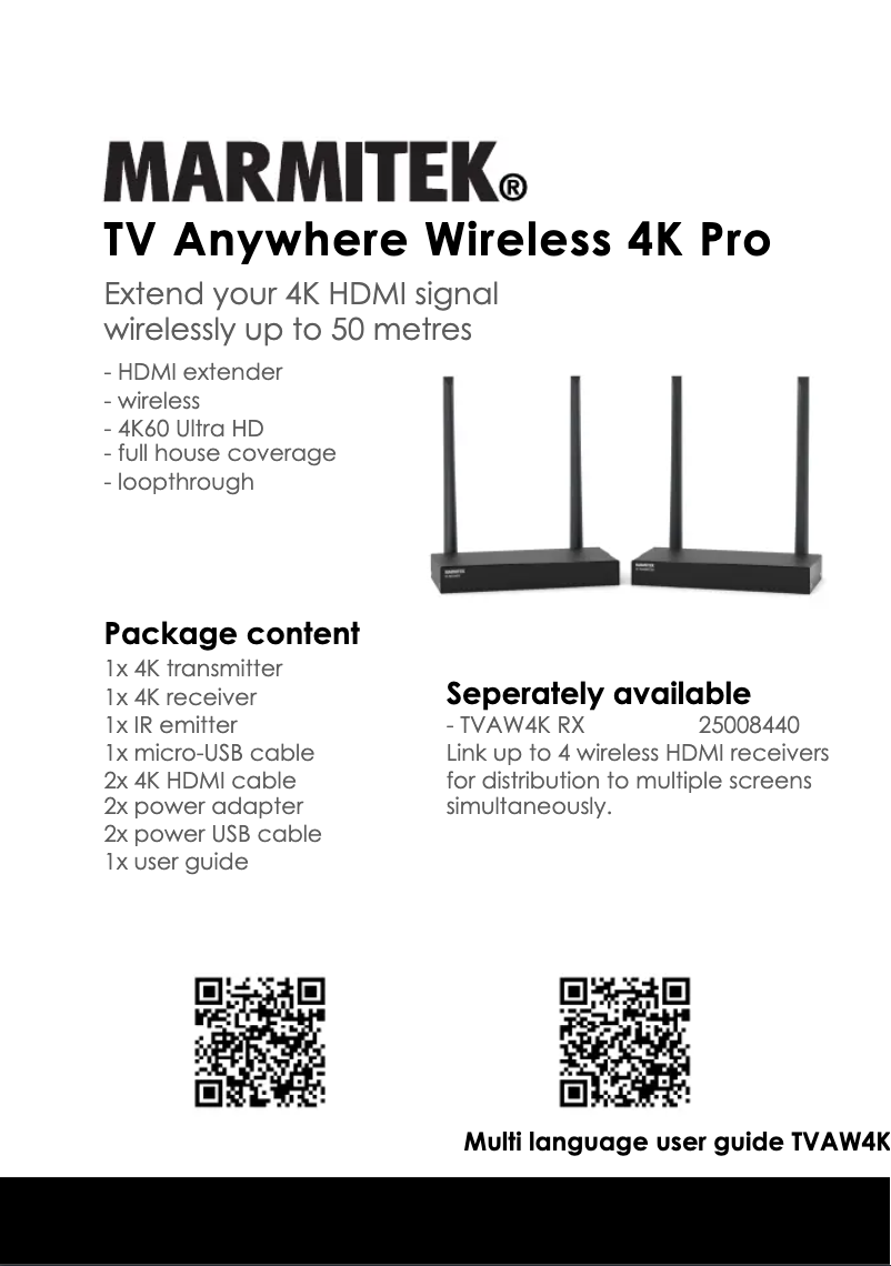 Page 1 de la notice Manuel utilisateur Marmitek TVAW4K RX