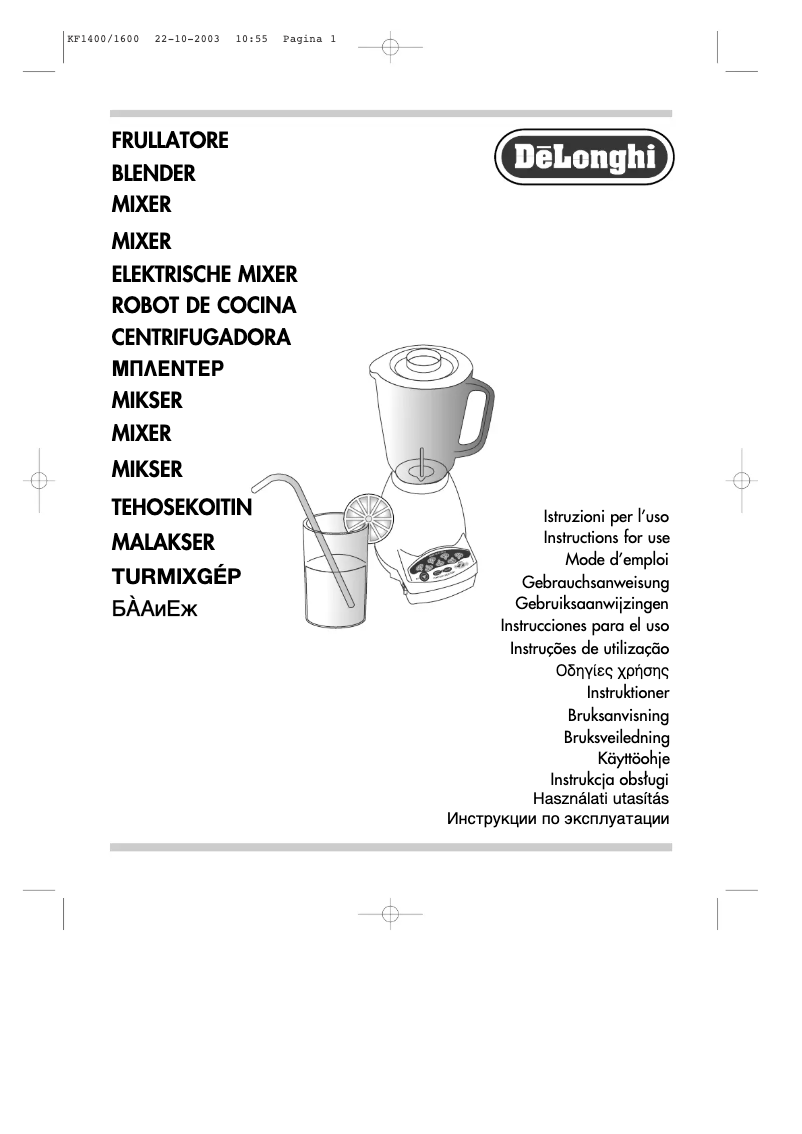 Page 1 de la notice Manuel utilisateur DeLonghi KF 1600 EP