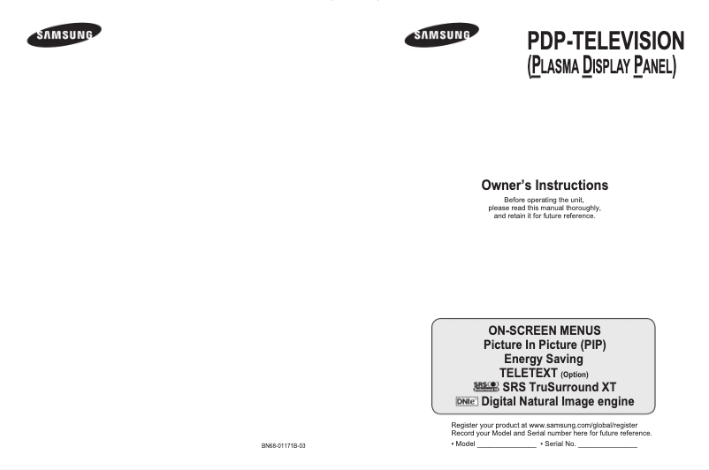 Page 1 de la notice Manuel utilisateur Samsung PS-50Q96HD