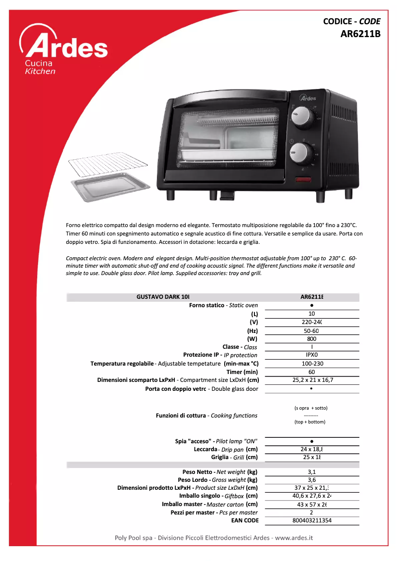Página 1 del manual Ficha técnica Ardes AR6211B
