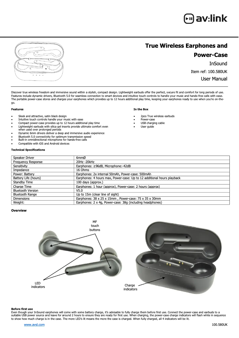 Page n°1 - Manuel utilisateur AV:link InSound