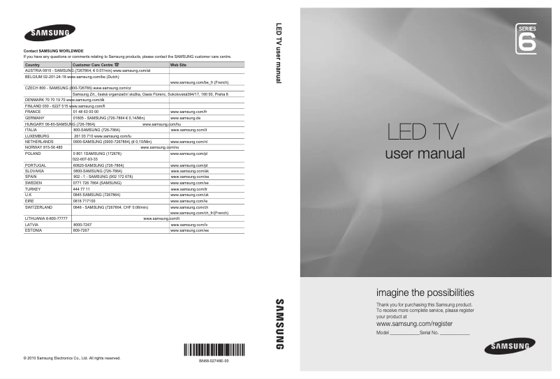 Page 1 de la notice Manuel utilisateur Samsung UE55C6005